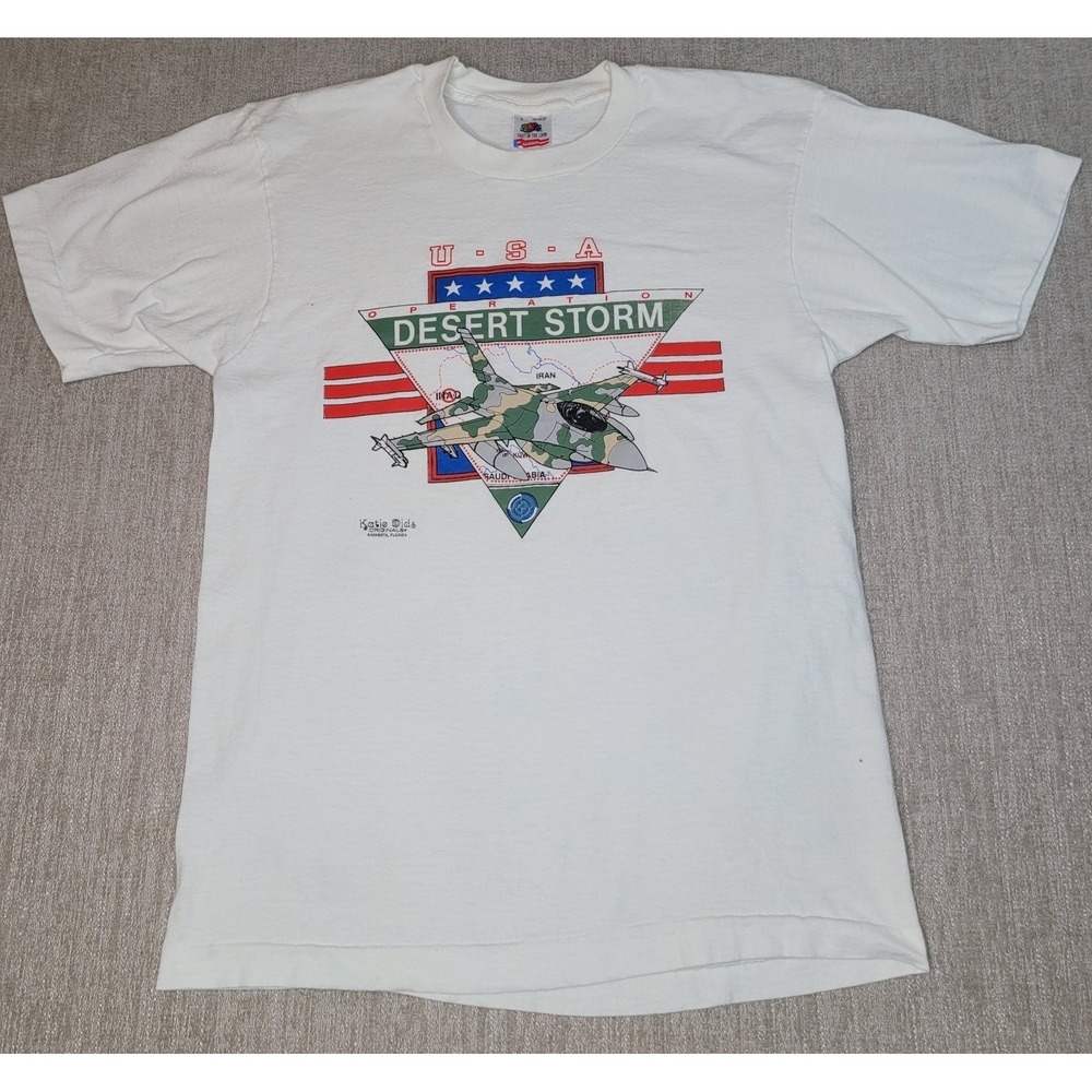 Desert‎ Storm L Shirt USA Military Gulf War Single Stitch Fruit of the Loom VTG